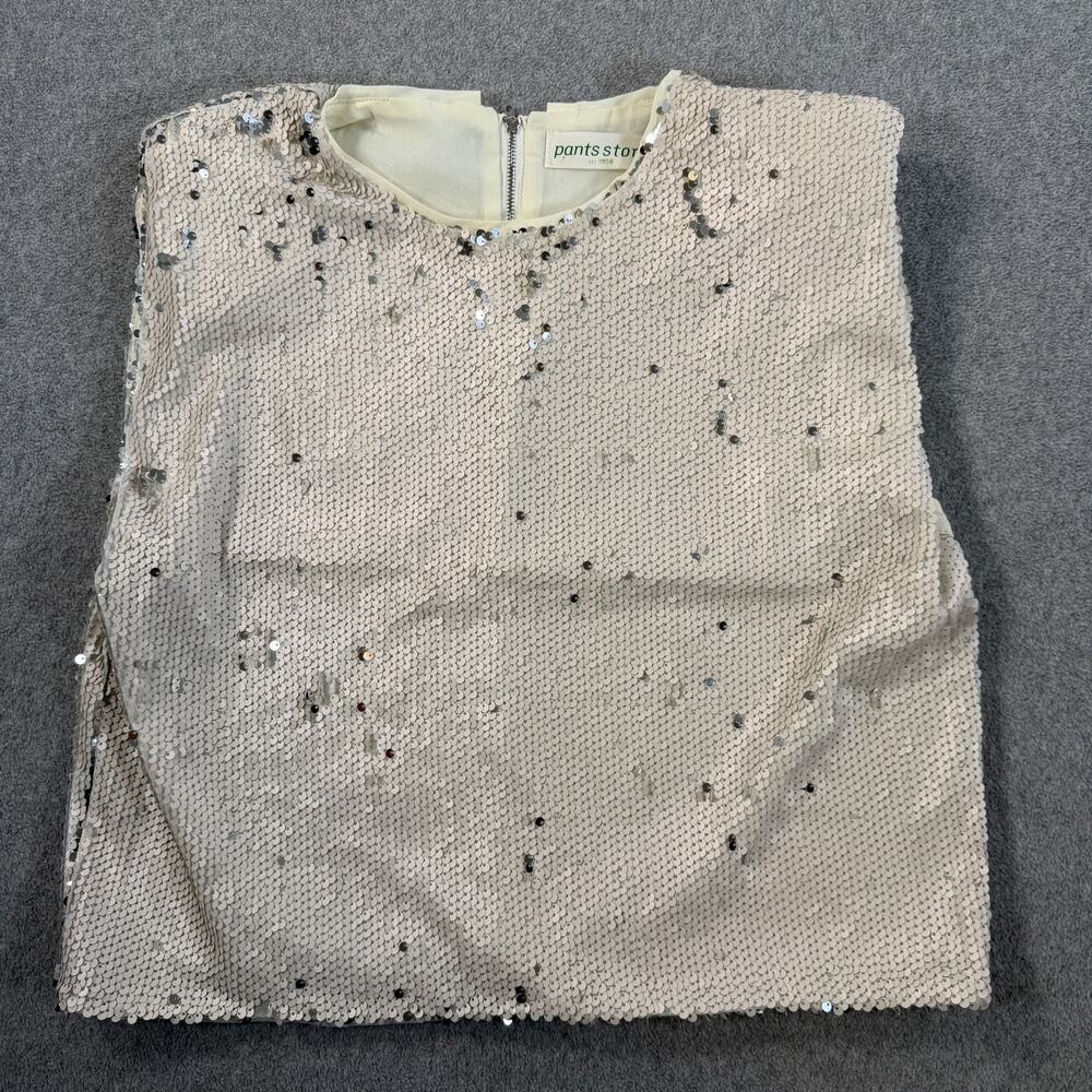 Pants Store Women's Large Champagne Sequin Sleeveless Blouse Top Shoulder Pads
